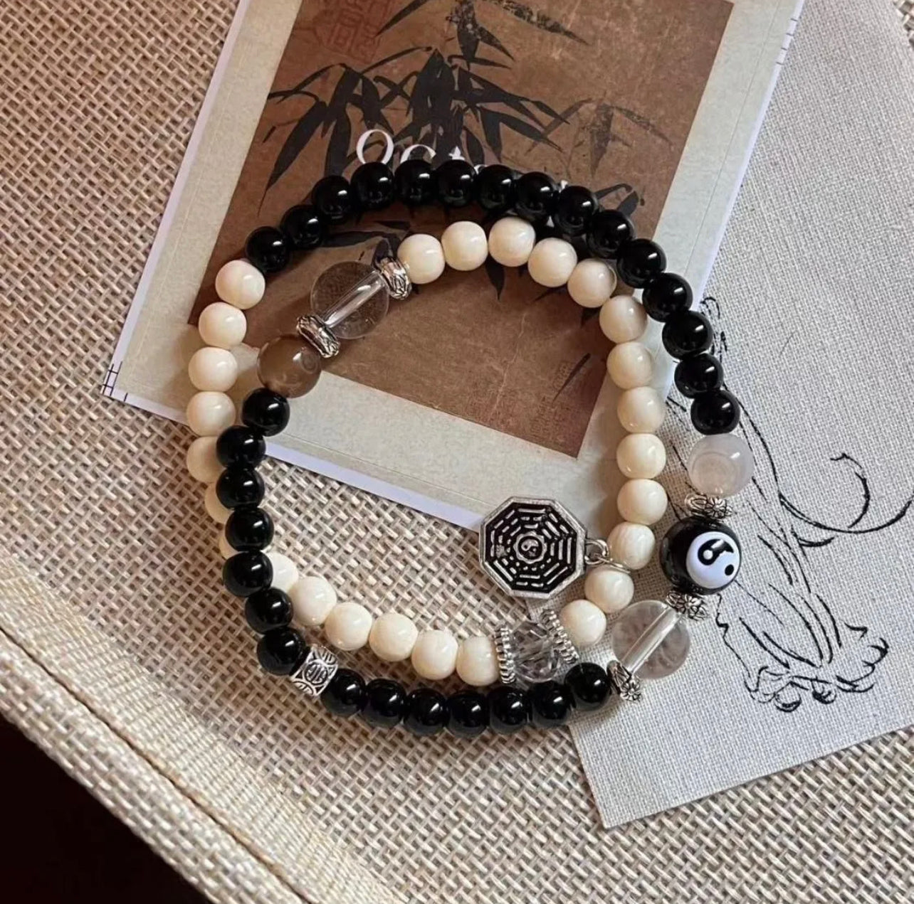 Taoist Bagua Black and White Double-Layer Bracelet