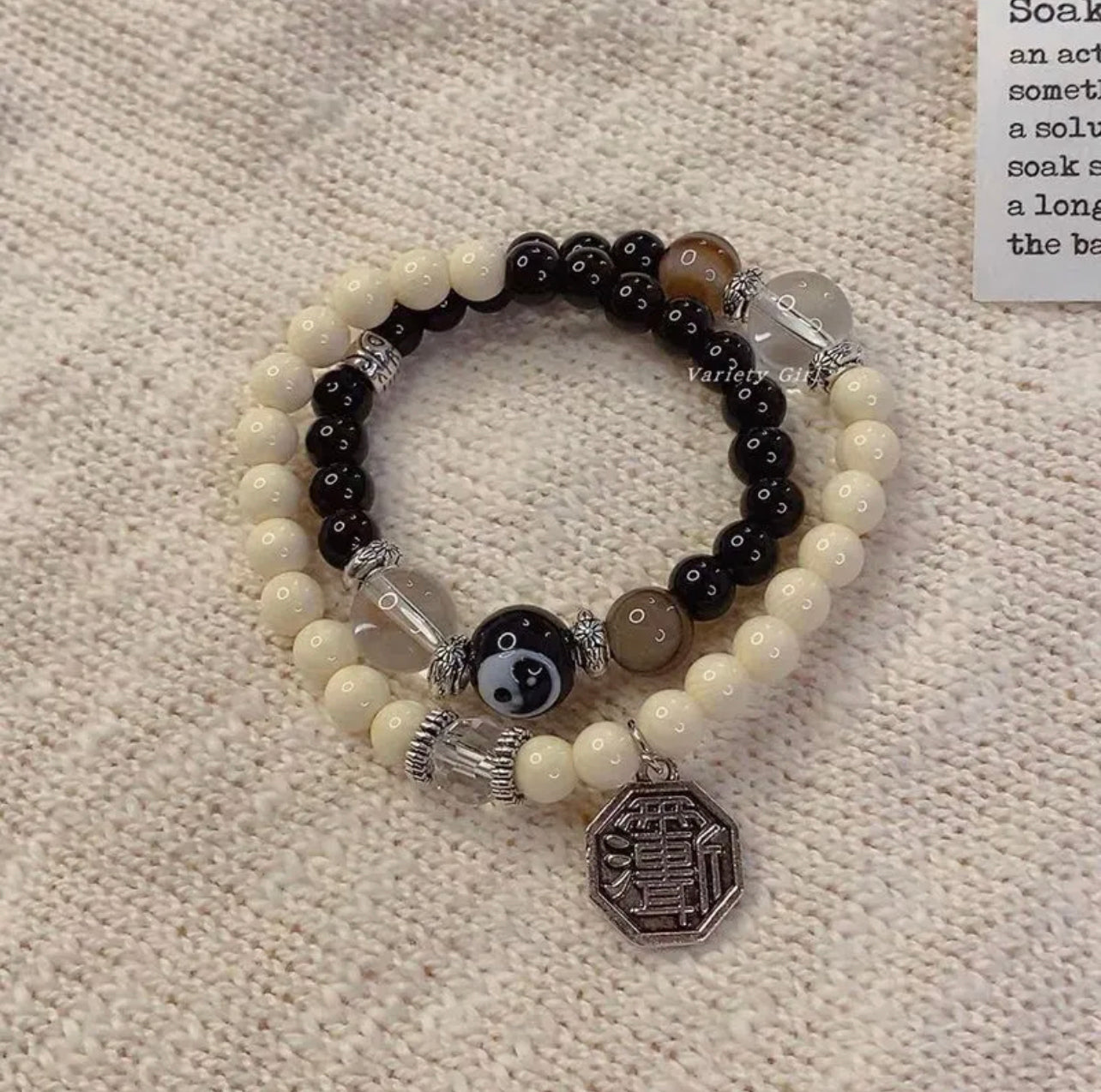 Taoist Bagua Black and White Double-Layer Bracelet